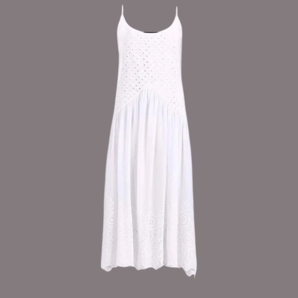 AllSaints Medina Dress Womens 2 White Slip Midi Eyelet Lace Boho Chic Edgy Urban